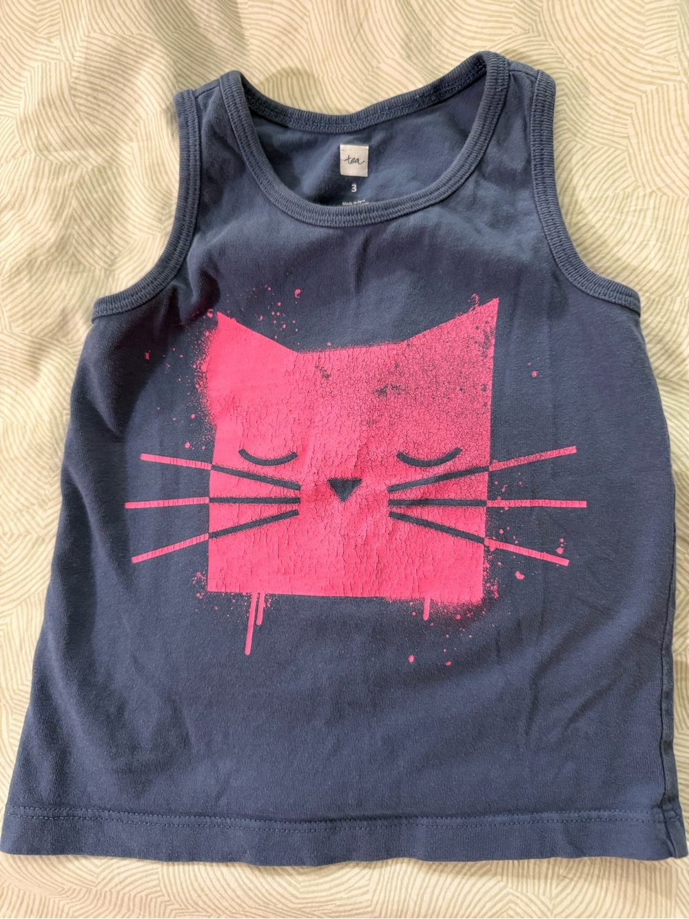 Kids Tea Collection Navy Tank Top with Pink Cat Graphic size 3